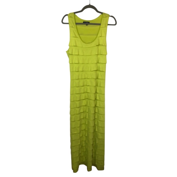 Max Edition Dresses & Skirts - Max Edition Sleeveless Lime Maxi Dress Rows of Flat Ruffles over Fitted Mesh